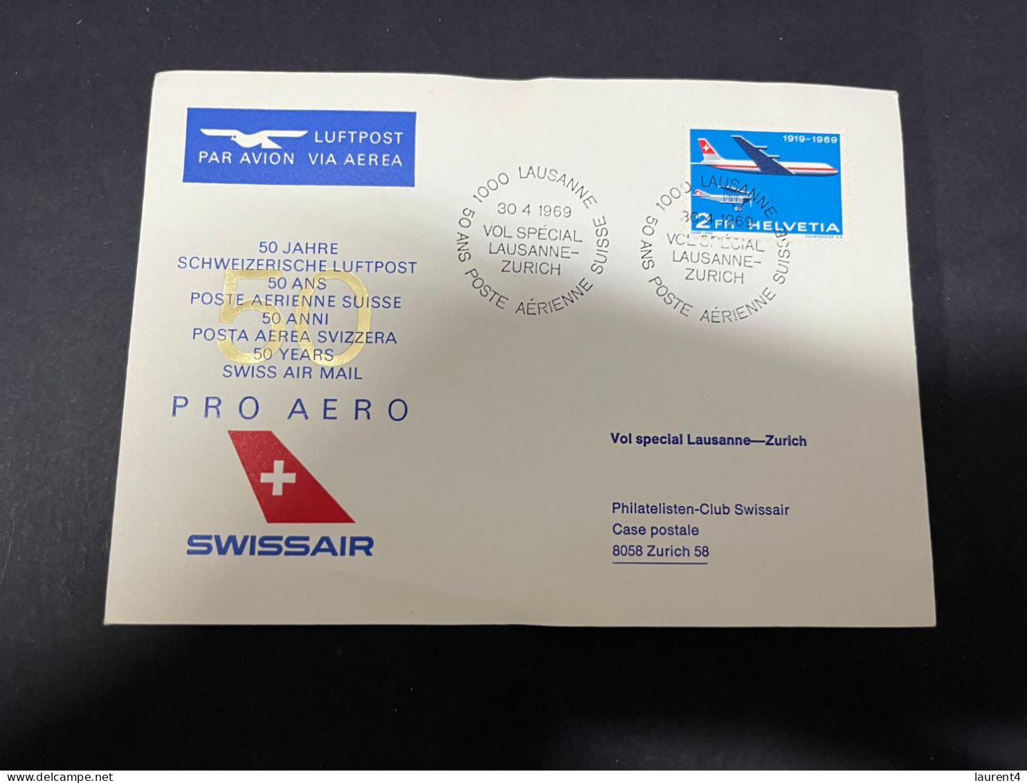 1-1-2024 (4 W 3) Switzerland - SWISSAIR 50th Anniversary - 1969 - - Sonstige (Luft)