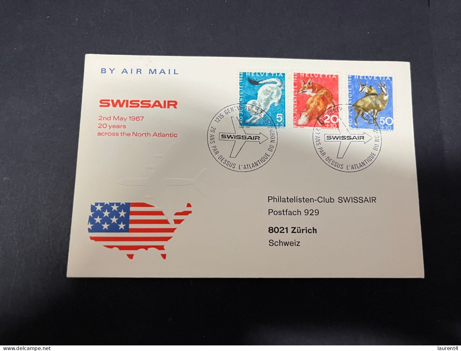 1-1-2024 (4 W 3) Switzerland - SWISSAIR 20th Anniversary Across The North Atlantic (1967) - Other (Air)