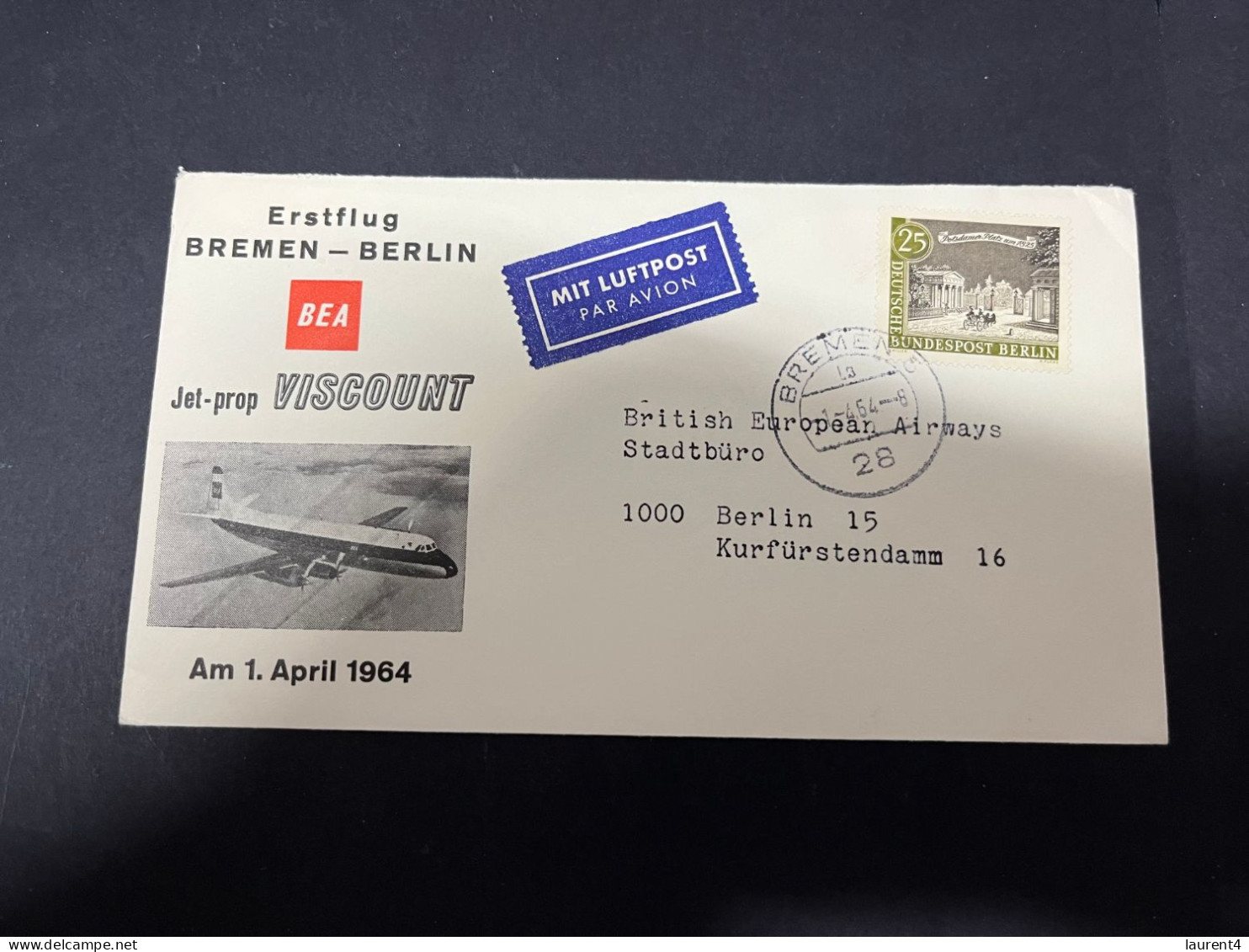 1-1-2024 (4 W 3) UK - BEA Airlines - Bremen To Berlin By Jet-Prop Viscount (1964) - Andere (Lucht)