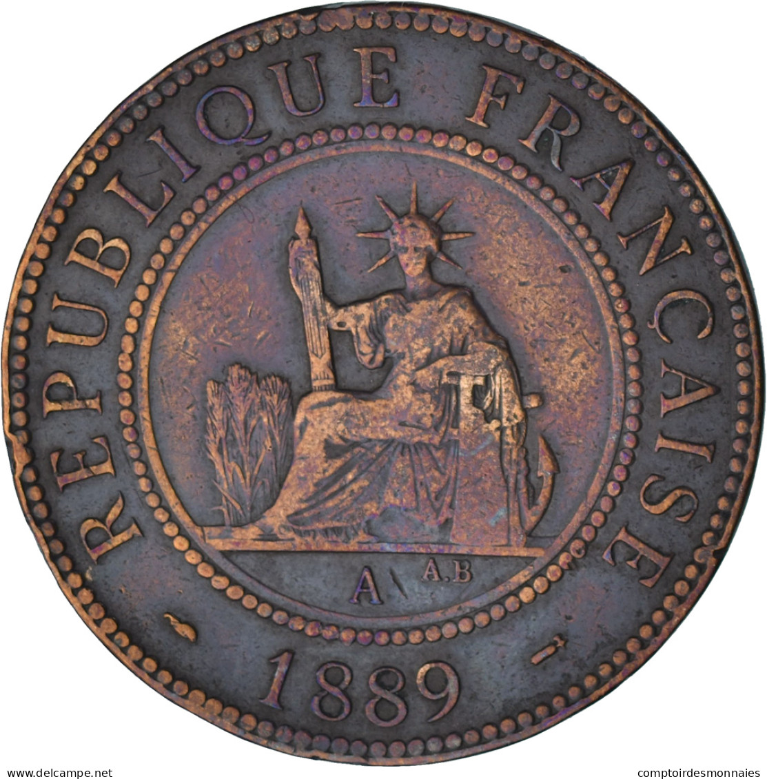 Monnaie, Indochine Française, Cent, 1889, Paris, TTB+, Bronze, KM:1 - Otros & Sin Clasificación