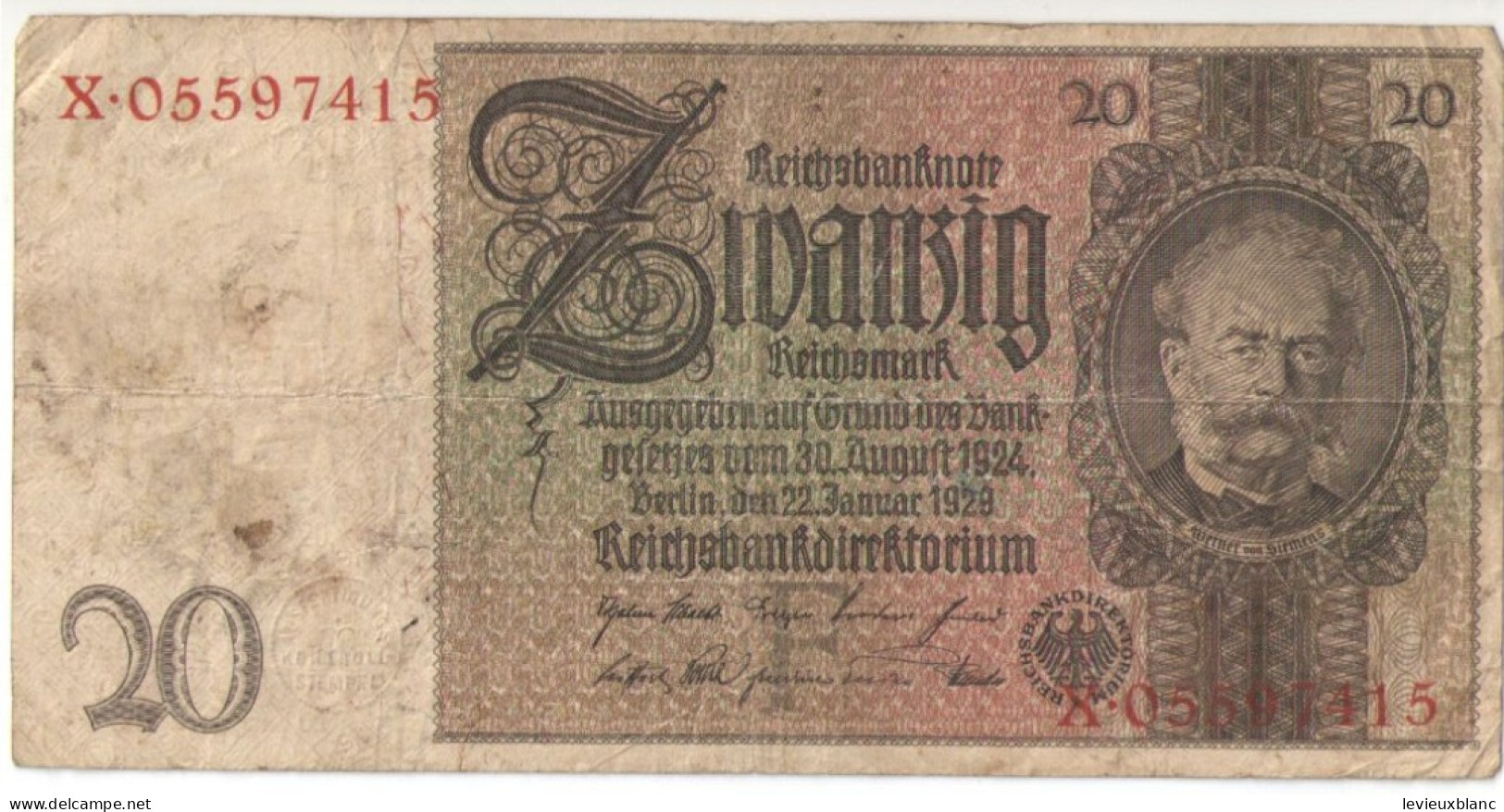 Allemagne/Billet De Banque Ancien/Allemagne/Reichsbanknote/Zwanzig Mark/20 Mark/Berlin/22 Januar 1929      BILL259 - 20 Mark