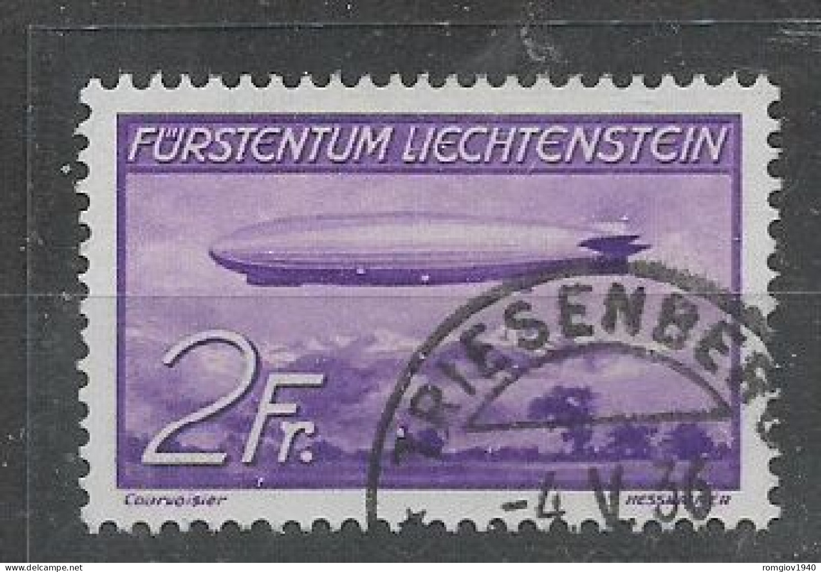 LIECHTENSTEIN 1936 POSTA AEREA  DIRIGIBILE  HINDENBURG  UNIF. 16  USATO VF+++++++++++++++++++++++ - Posta Aerea