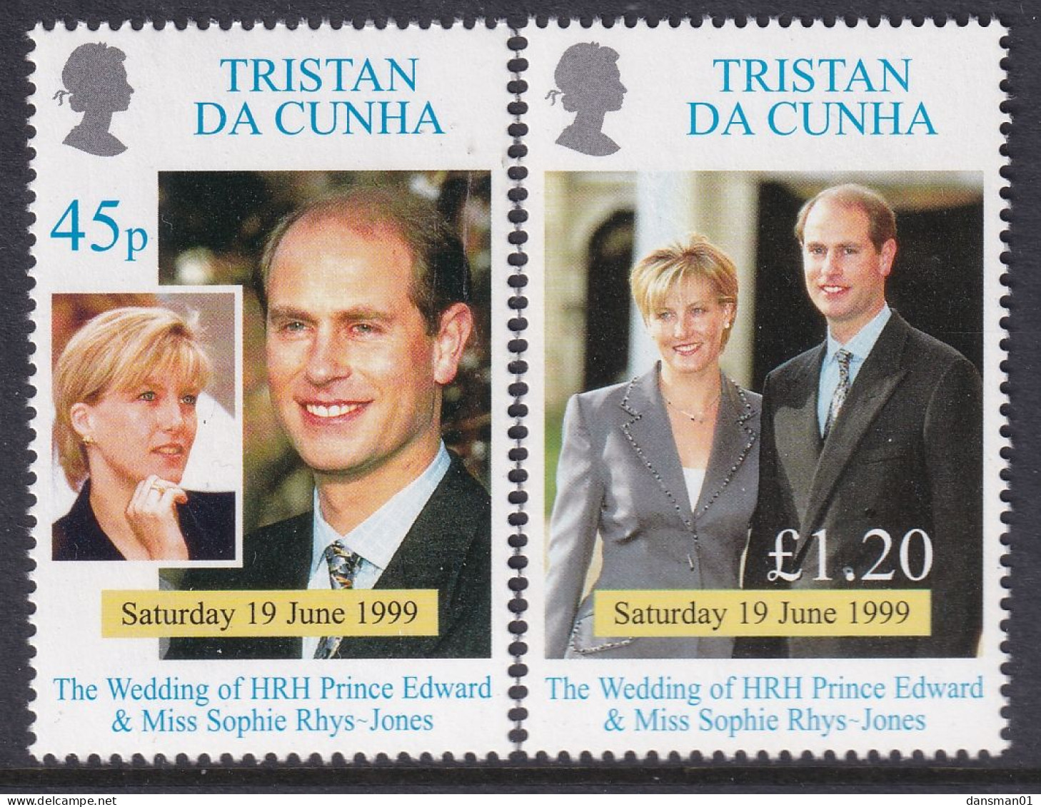 Tristan Da Cunha 1999 Royal Wedding Sc 636-37 Mint Never Hinged - Tristan Da Cunha