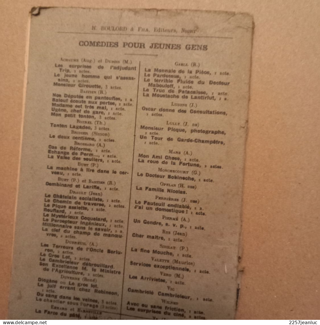 Livret  La Chambre N: 13 Comédie En 1 Acte  A Ducasse Haristepe  Editions H Boulord Niort - Auteurs Français