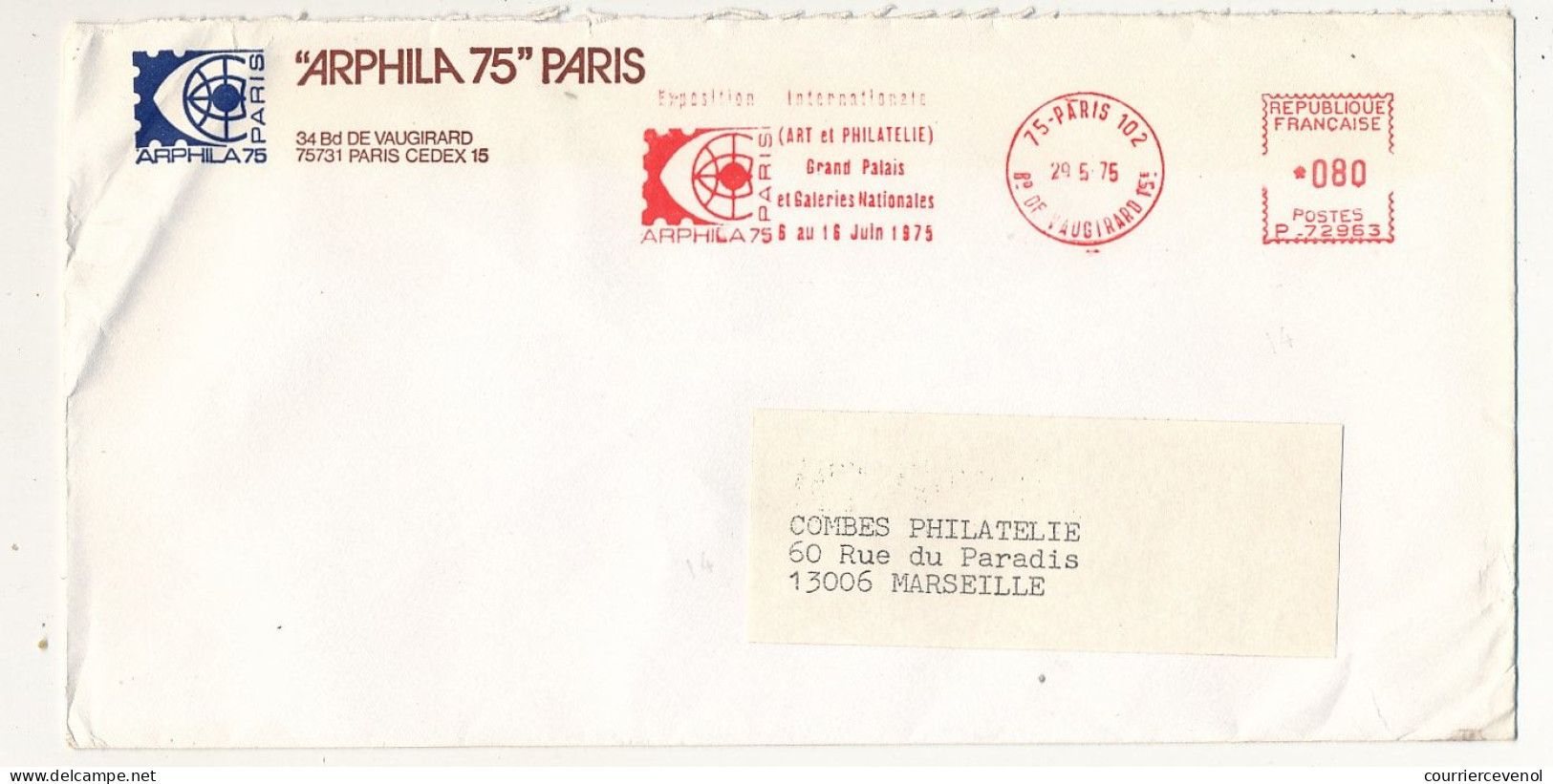 FRANCE - Env EMA "Exposition Philatélique ARPHILA 75 - 75 Paris 102 Rue De Vaugirard - 29/5/1975 - EMA (Empreintes Machines à Affranchir)
