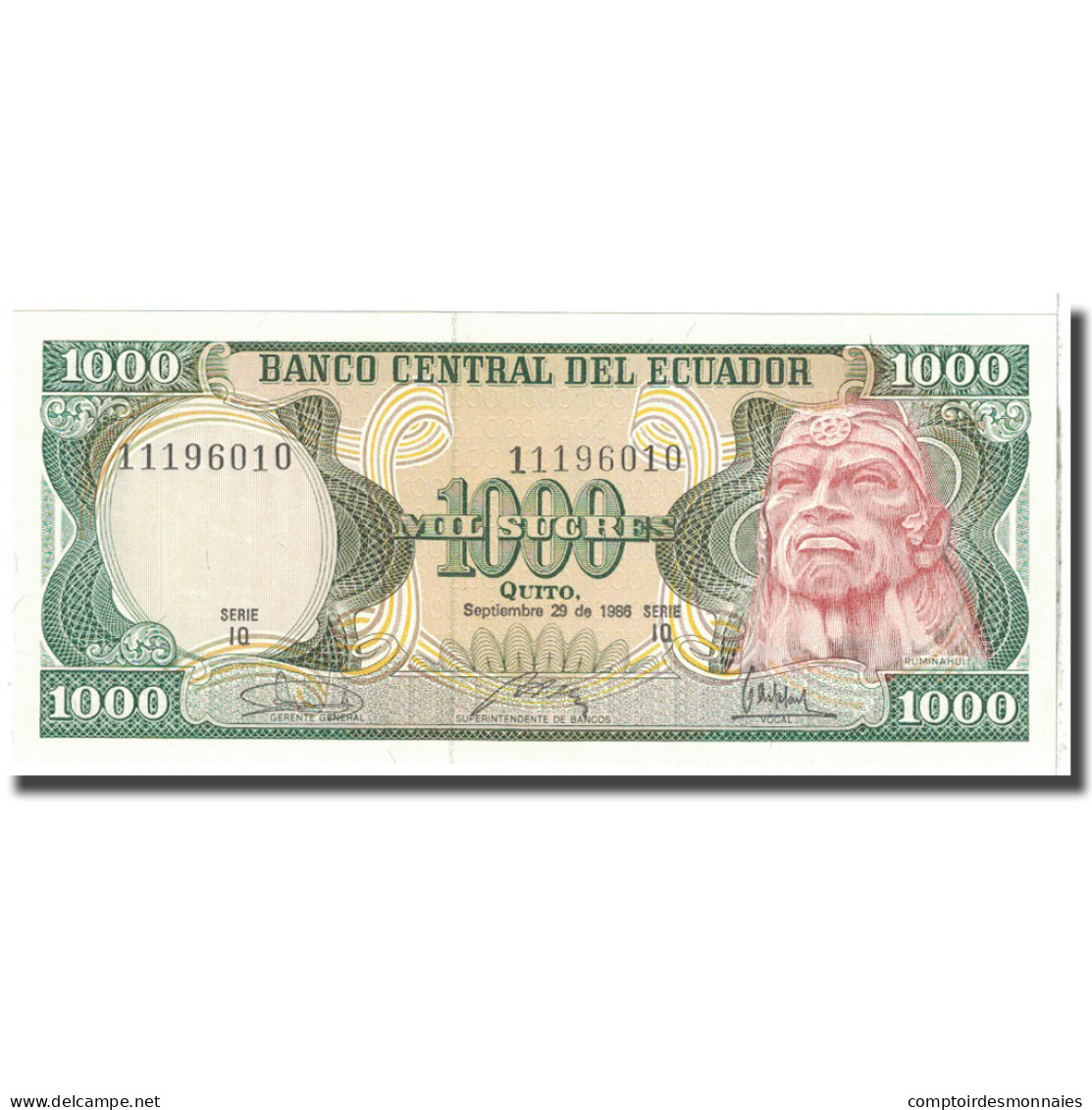 Billet, Équateur, 1000 Sucres, 1986, 1986-04-29, KM:125a, NEUF - Equateur