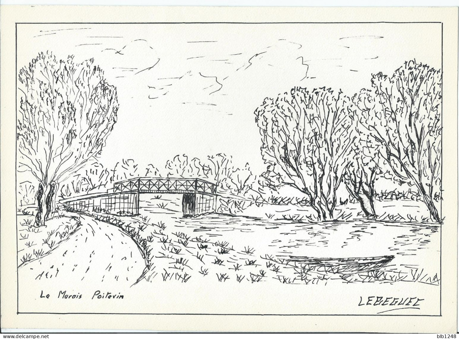 Art & Antiquités > Tableaux > Dessins   Le Marais Poitevin Veritable Encre Originale   De Bernard Le Beguec - Zeichnungen