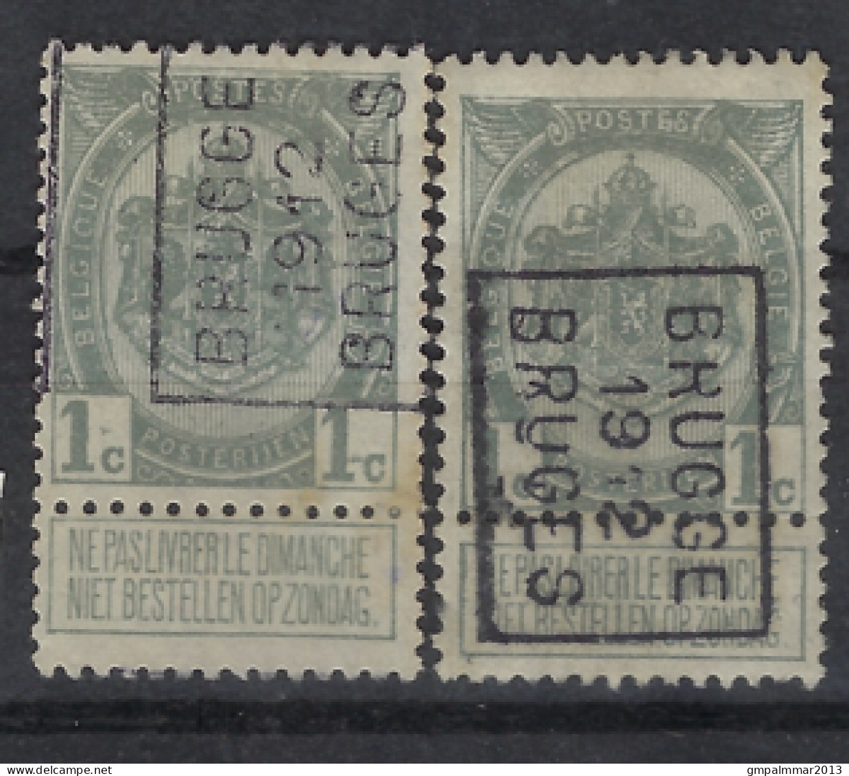 Rijkswapen Nr. 81A Voorafgestempeld Nr. 1890 A + B    BRUGGE 1912  BRUGES ; Staat Zie Scan !​ LOT 264 - Rollenmarken 1910-19