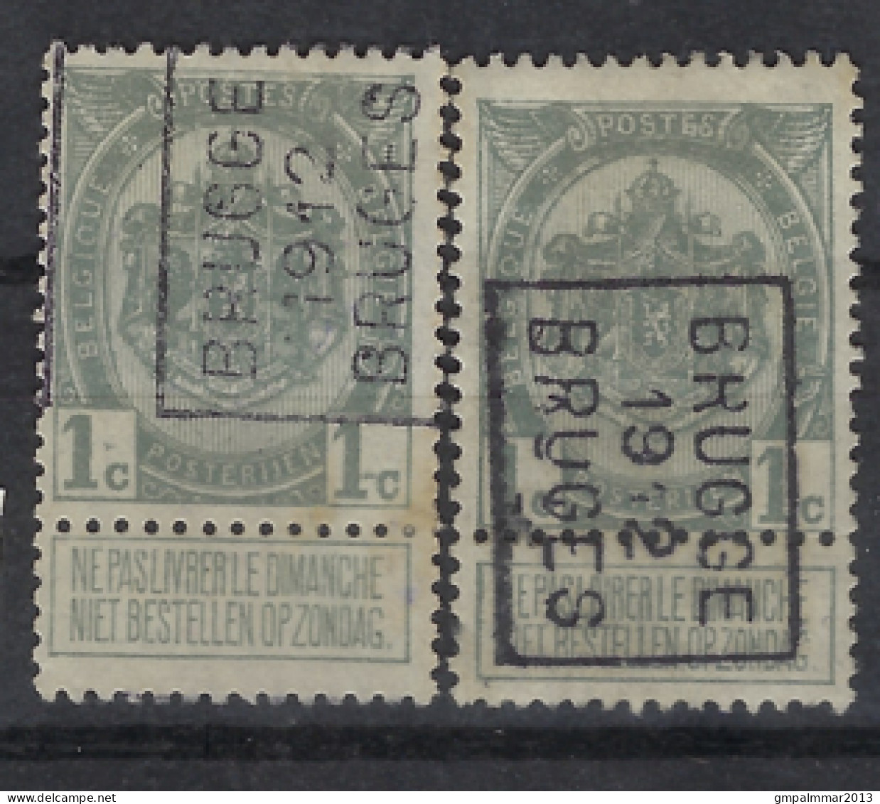 Rijkswapen Nr. 81A Voorafgestempeld Nr. 1890 A + B    BRUGGE 1912  BRUGES ; Staat Zie Scan !​ LOT 264 - Roulettes 1910-19