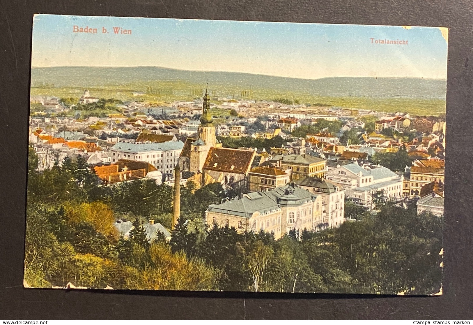 AK Litho Baden Bei Wien Totalansicht Gestempelt/o BADEN 1912 - Baden Bei Wien