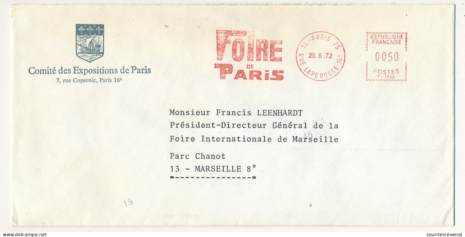 FRANCE - Env EMA "Foire De Paris" - Paris 75 - 29/6/1972 - EMA (Printer Machine)