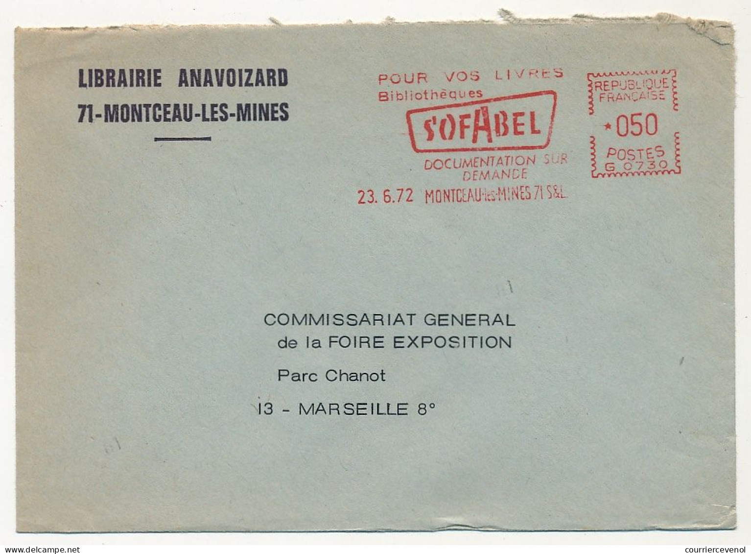 FRANCE - Env EMA "Pour Vos Livres, Bibliothèques Sofabel" - Montceau Les Mines - 23/6/1972 - EMA (Print Machine)