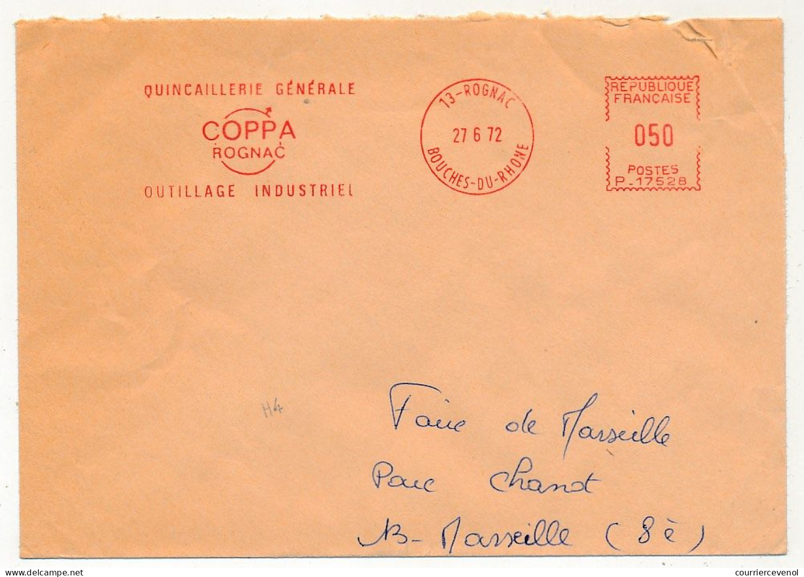 FRANCE - Env EMA "Quincaillerie Générale COPPA Rognac Outillage Industriel - 13 Rognac - 27/6/1972 - EMA (Printer Machine)