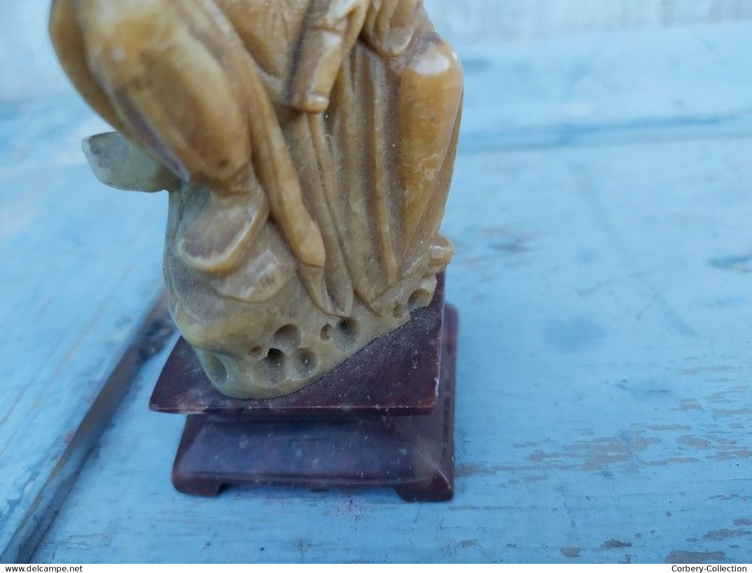Ancienne Statue Dieu Fuxing ou Lettré Chinois Pierre Stéatite