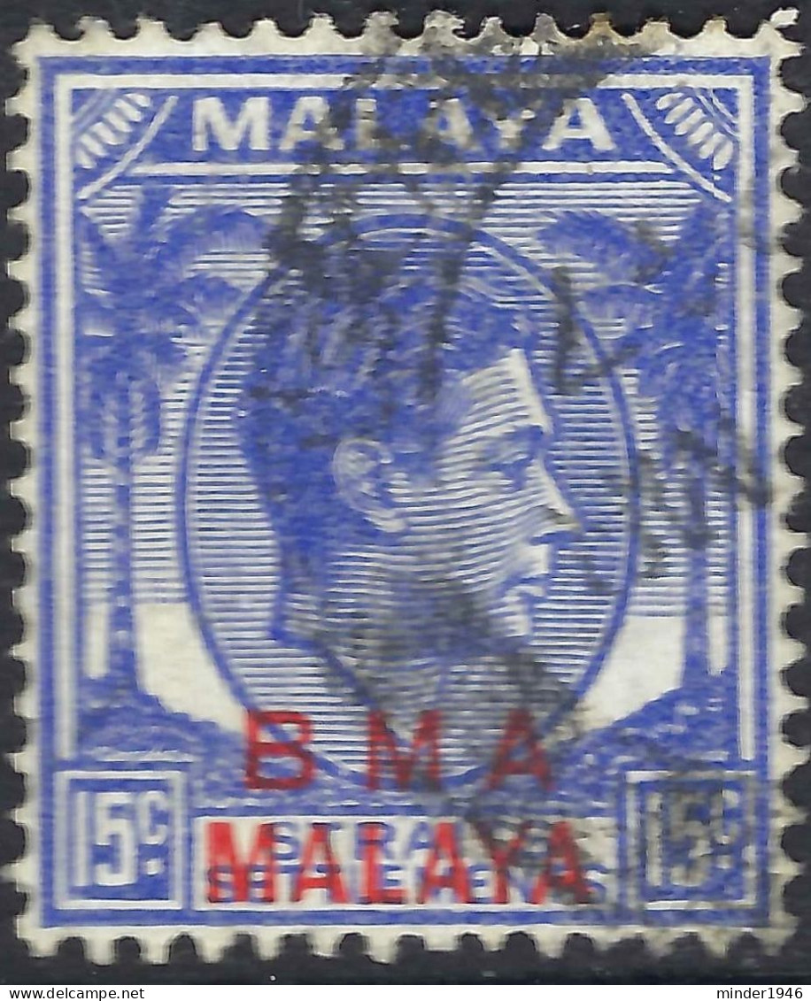 MALAYA BMA 1945 KGVI 15c Ultramarine SG12a FU - Malaya (British Military Administration)