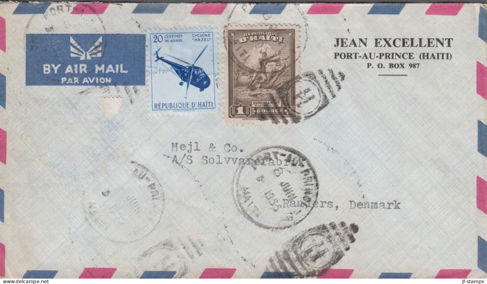 1955 HAITI. AIR MAIL Cover To Randers, Denmark With 1 G And 20 C Helicopter Motive CYCLONE ... (Michel Z 24+) - JF539905 - Haïti