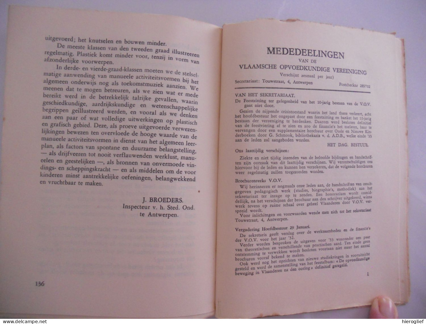 De Opvoedkundige Beweging in Vlaanderen na den Oorlog 1933 door inspecteur J Broeders - hulde Edward Peeters Paul Kiroul