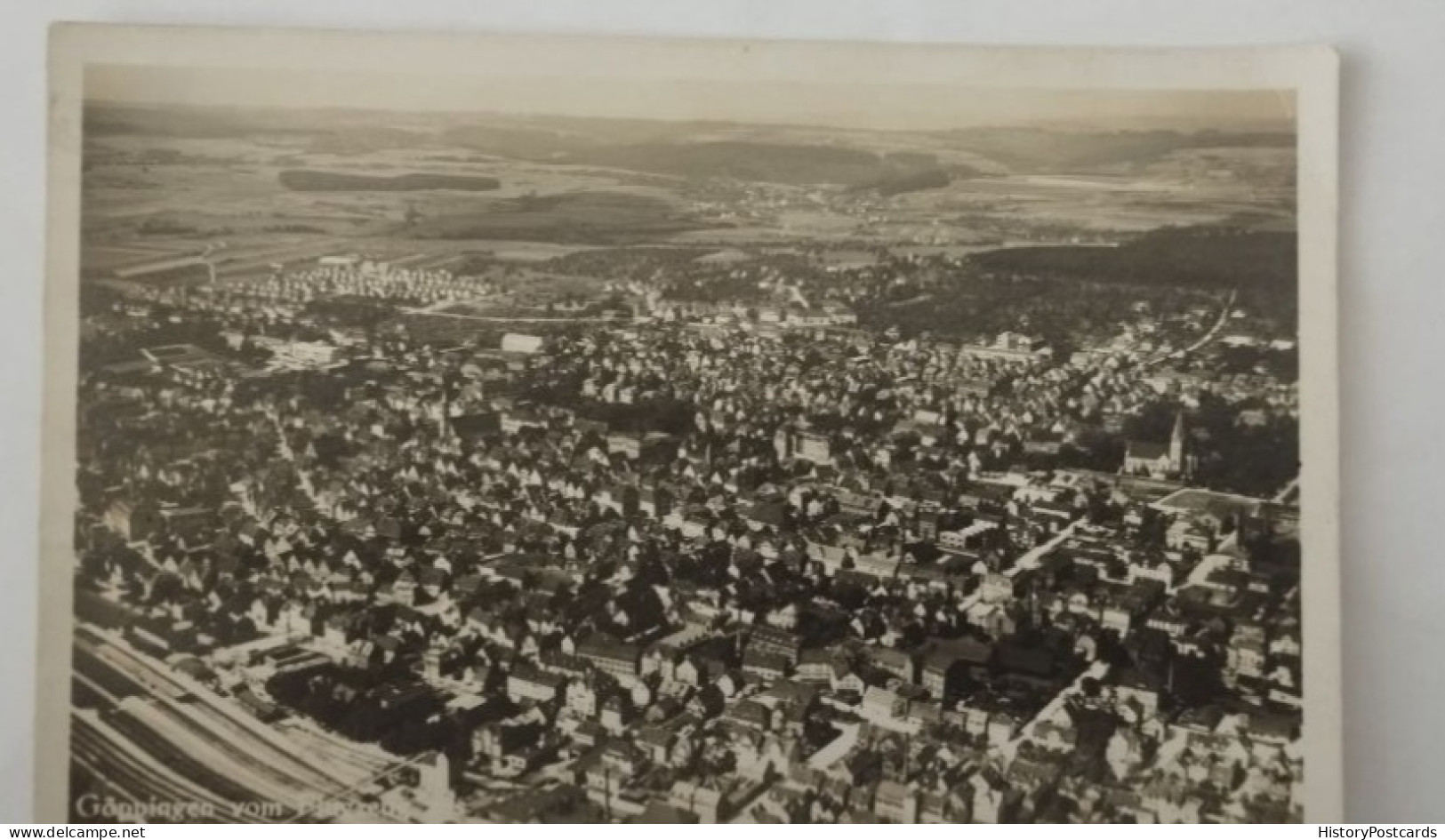 Göppingen Vom Flugzeug Aus, Gesamtansicht Mit Bahnhof, Luftbild, 1930 - Göppingen