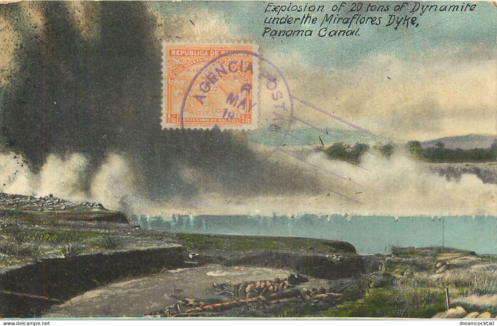 PANAMA CANAL. Explosion Of 20 Tons Of Dynamite Underthe Miraflores Dyke 1914 (rare Carte Vierge Timbrée Et Oblitérée) - Panama