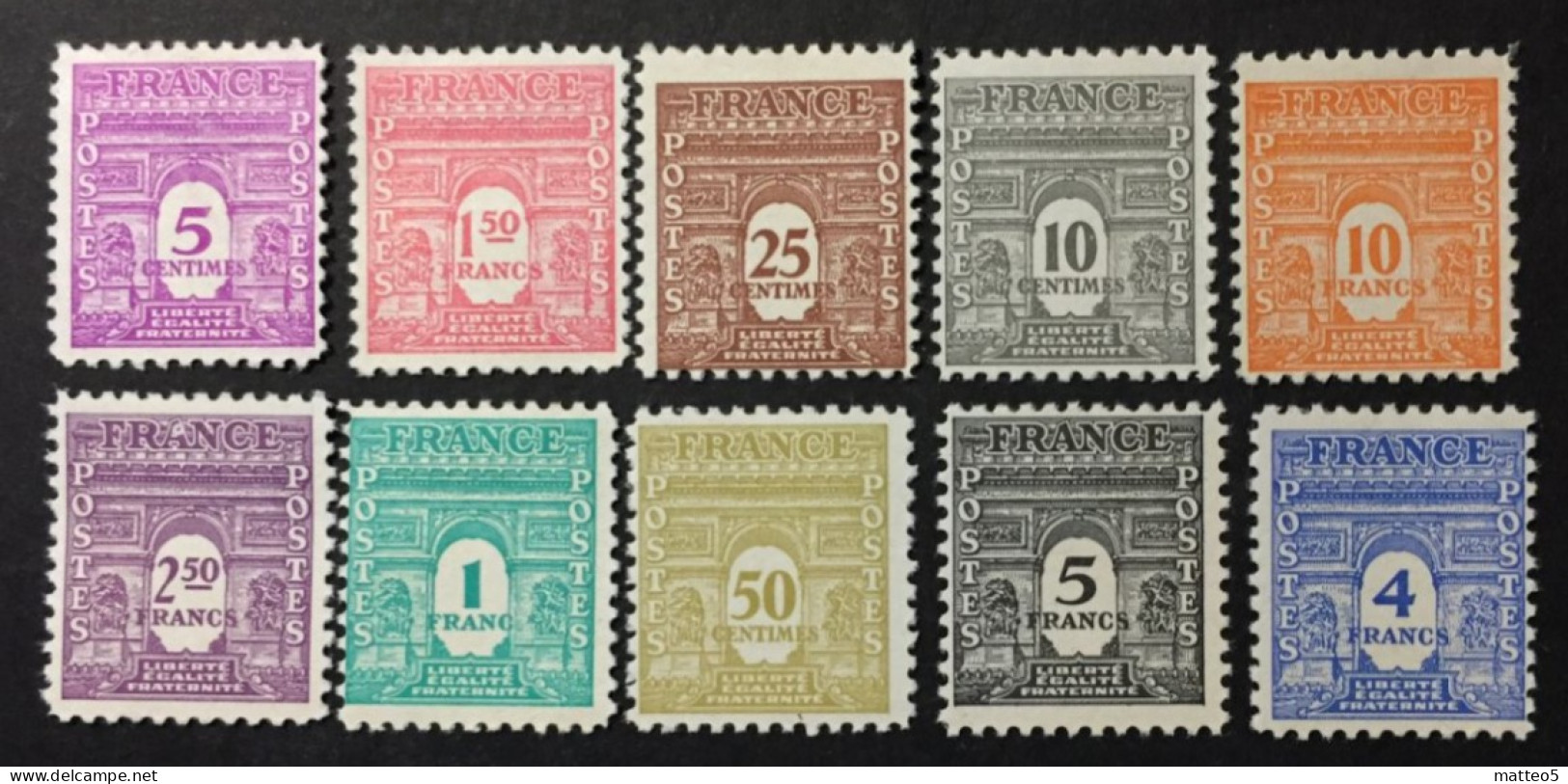 1944 France -Liberty - Arc De Triomphe - 10 Stamps - Unused  ( Mint Hinged) - 1944-45 Triomfboog