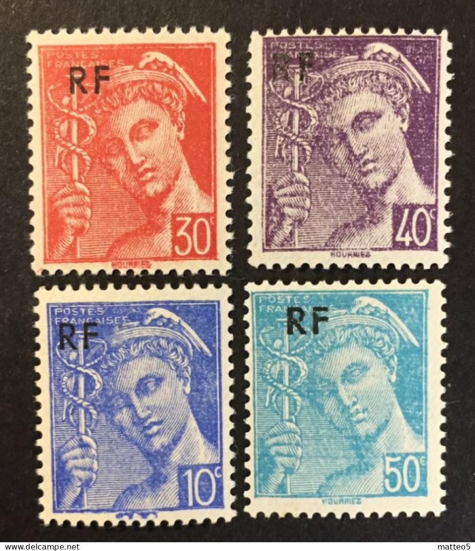 1944 France - Mercury Overprint RF- 4 Stamps - Unused - 1938-42 Mercure