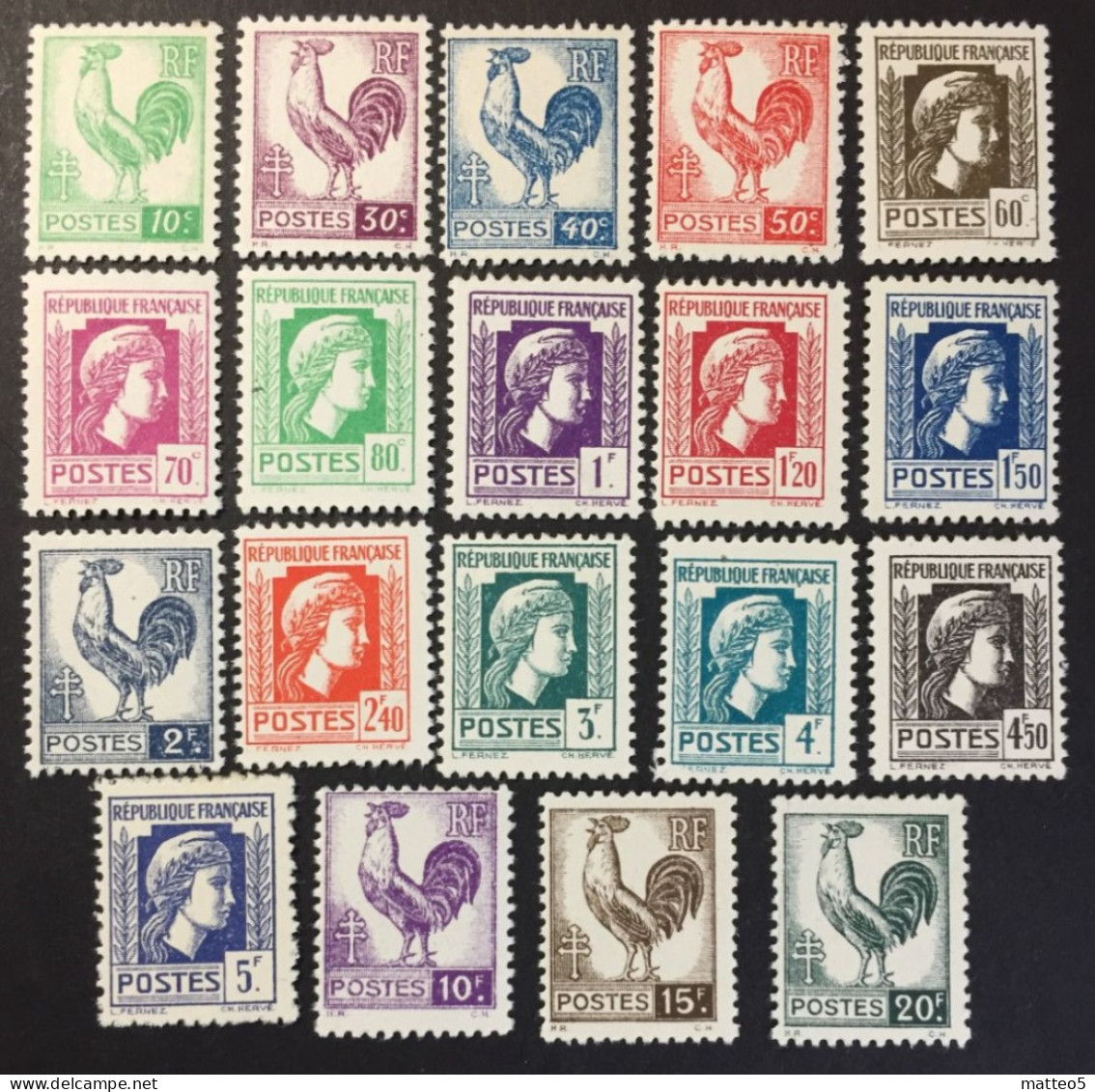 1944 France - Liberty: Series Of Algiers Cock And Marianne - 19 Stamps - Unused - 1944 Gallo E Marianna Di Algeri