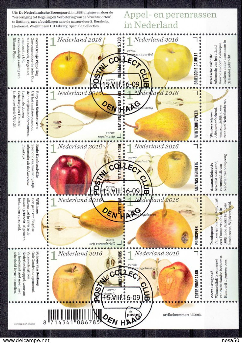Nederland 2016 Nvph Nr 3431 - 3440, Mi Nr 3490 - 3499;  Appel- En Perenrassen In Nederland; Fruit, Apples And Pears - Gebruikt