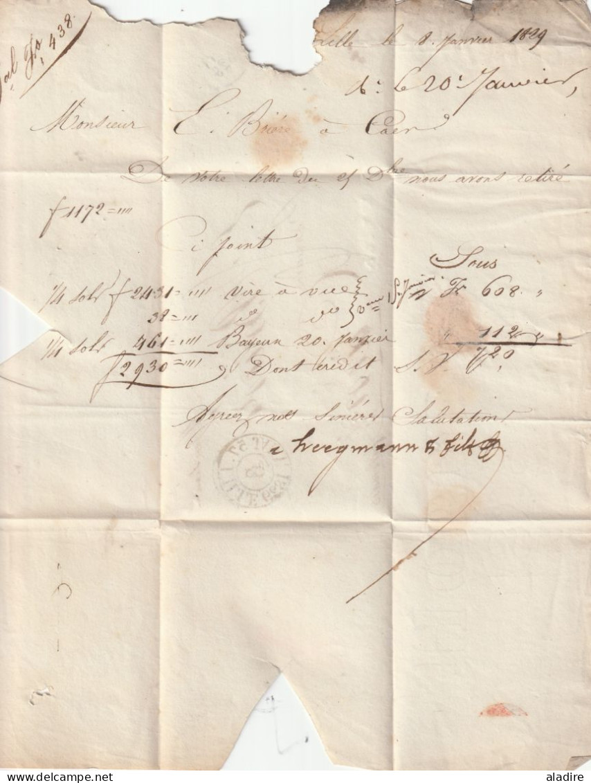 1829 - Cachet D' Essai LILLE Sur Lettre Pliée Vers CAEN  ( Dateur En Arrivée) - Taxe 6 - 1801-1848: Precursors XIX