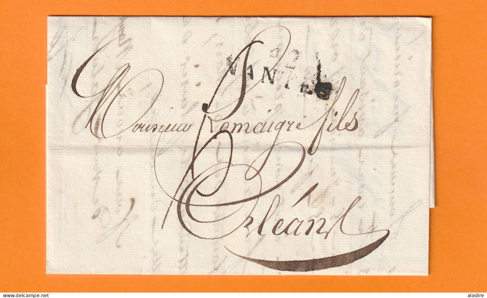 1826 - Marque Postale 42 NANTES Sur Lettre Pliée Vers ORLEANS  ( Dateur En Arrivée) - Taxe 6 - 1801-1848: Vorläufer XIX