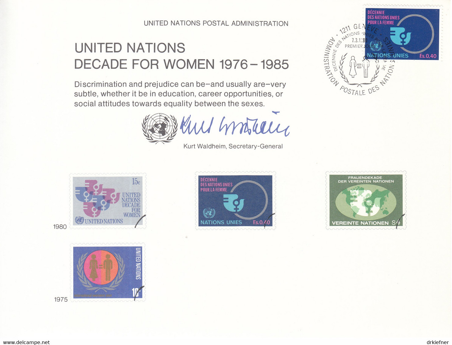 UNO NEW YORK, Erinnerungskarte Nr 17, G-FDC, Frauendekade, 1980 - Lettres & Documents