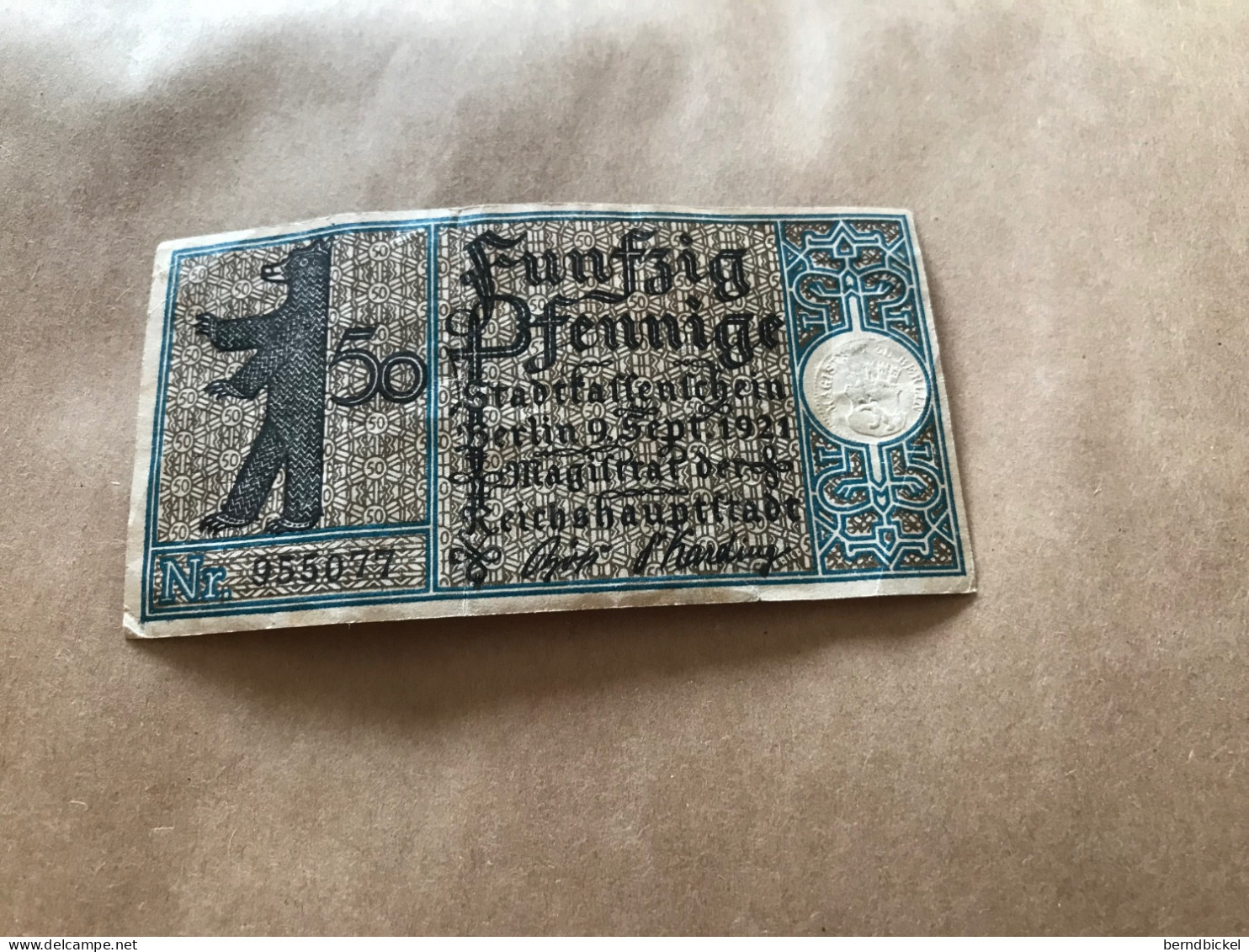 Banknote Geldschein Notgeld Deutschland Berlin 50 Pfennig Berlin Mitte 1921 - Ohne Zuordnung