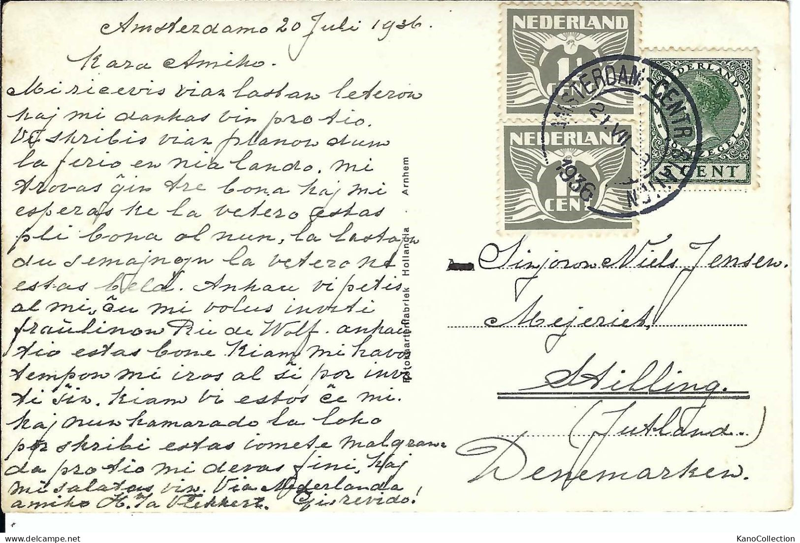 Esperanto-Karte, Amsterdam, Amstel Mit Amstelhotel, Gelaufen 1936 - Esperanto