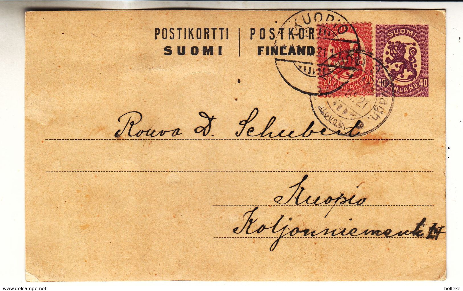 Finlande - Carte Postale De 1921 - Entier Postal - Expédié Vers Kuopio - - Brieven En Documenten