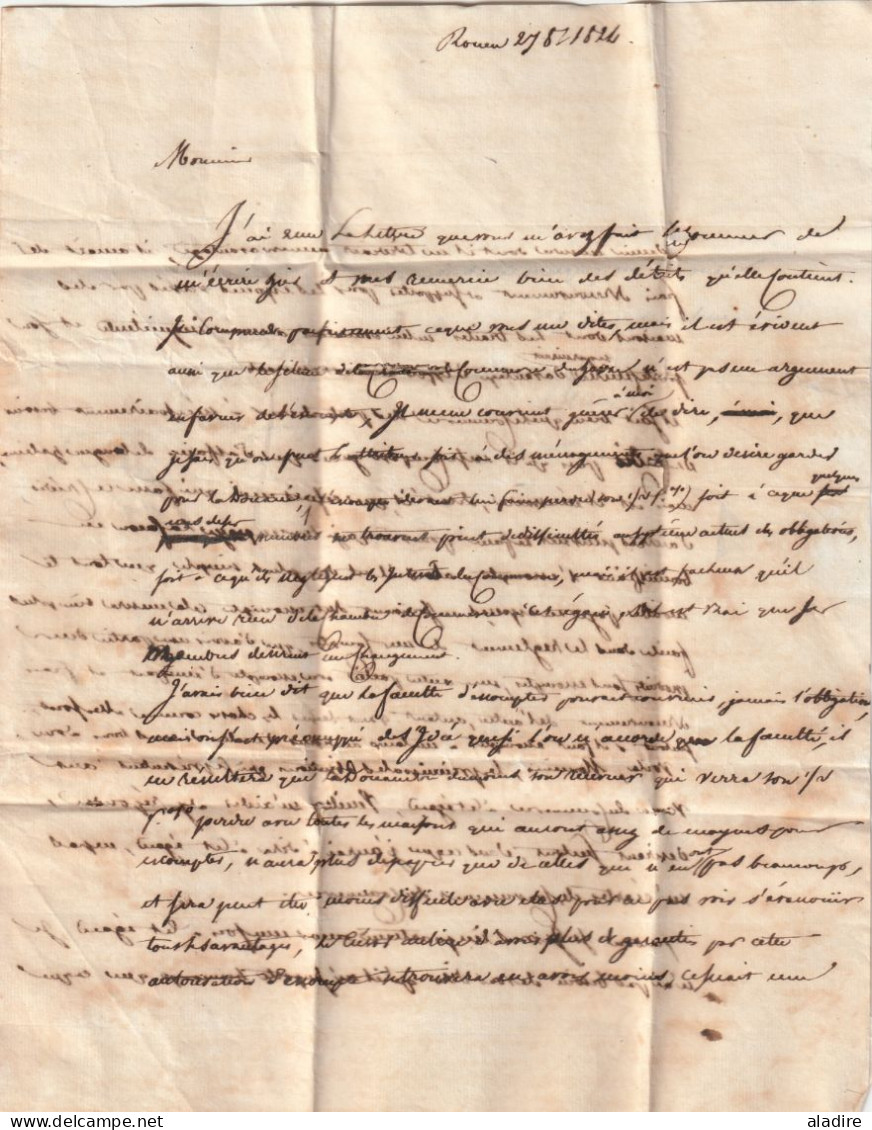 1824 - Marque Postale 74 ROUEN Sur Lettre Pliée De 3 Pages Vers AUZONE AUSONE ? - Taxe 3 - 1801-1848: Vorläufer XIX