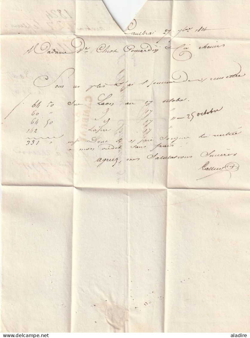 1824 - Marque Postale 57 CAMBRAY CAMBRAI Sur Lettre Pliée De 3 Pages Vers REIMS - à Mme VEUVE CLICQUOT - Taxe 4 - 1801-1848: Precursors XIX