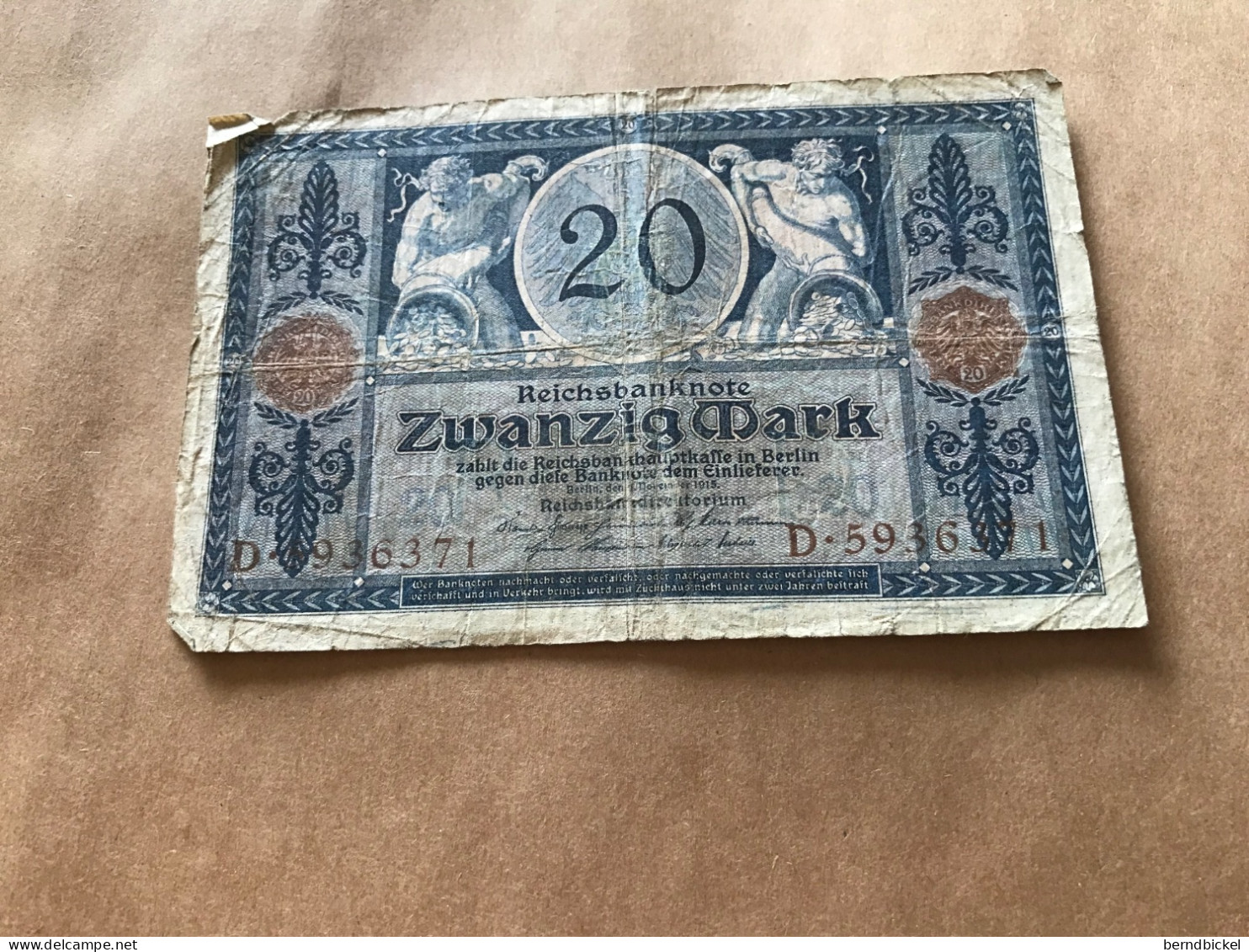 Banknote Geldschein Reichsbanknote Deutsches Reich 20 Mark 1915 - 20 Mark