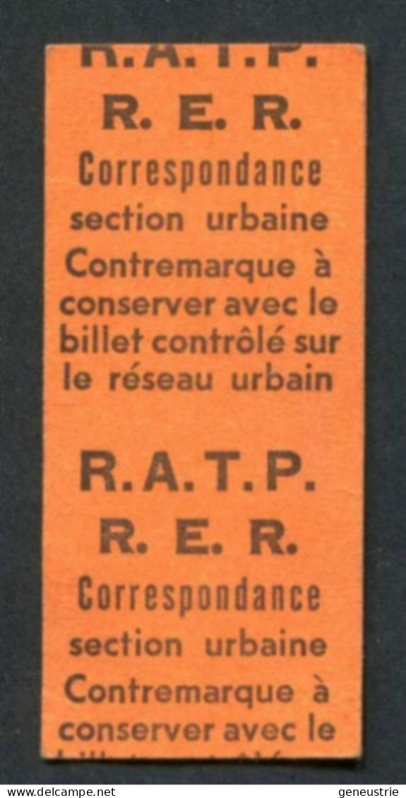 Ticket De Métro Paris RATP - RER "Contremarque - Correspondance Section Urbaine" Billet Ile-de-France - Europe