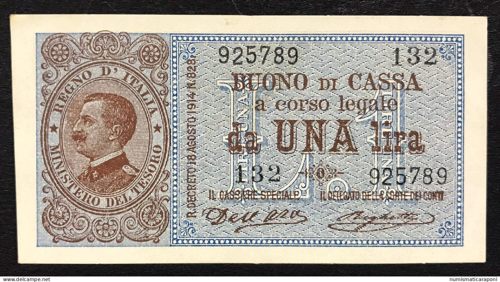 1 LIRA VITTORIO EMANUELE III° 21 09 1914 Sup+ OTTIMO E INTERESSANTE BIGLIETTO  LOTTO 4674 - Italië – 1 Lira