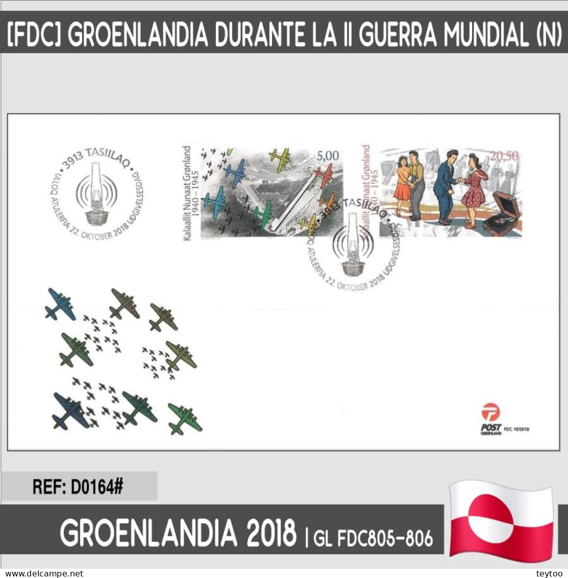 D0164# Groenlandia 2018 [FDC] Groenlandia En La II Guerra Mundial (N) - FDC