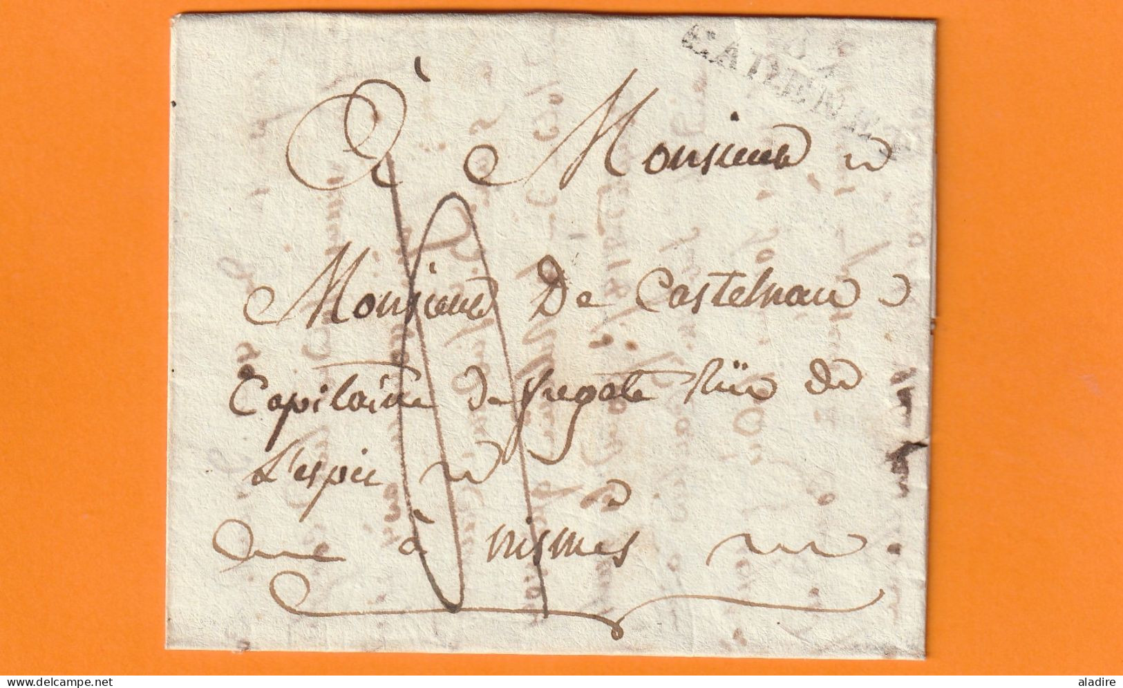 1820 - Marque Postale 89 CADENET, Vaucluse Sur Lettre Pliée De LOURMARIN Vers NISMES NIMES - Taxe 4 - 1801-1848: Precursors XIX