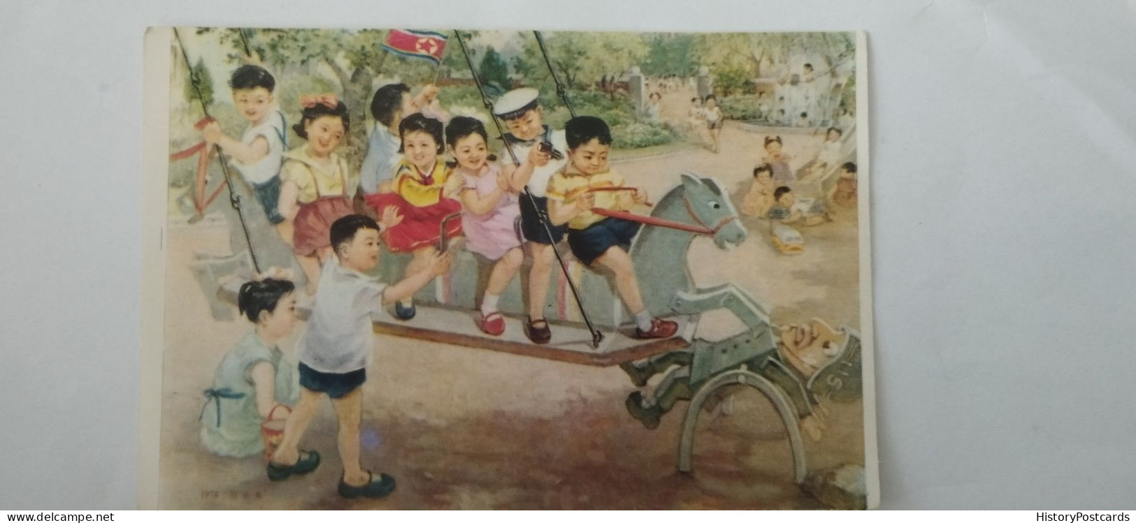 Nordkorea, Propaganda, Kinder Auf Schaukelpferd Besiegen US-Soldat, North Corea, 1976 - Korea (Noord)