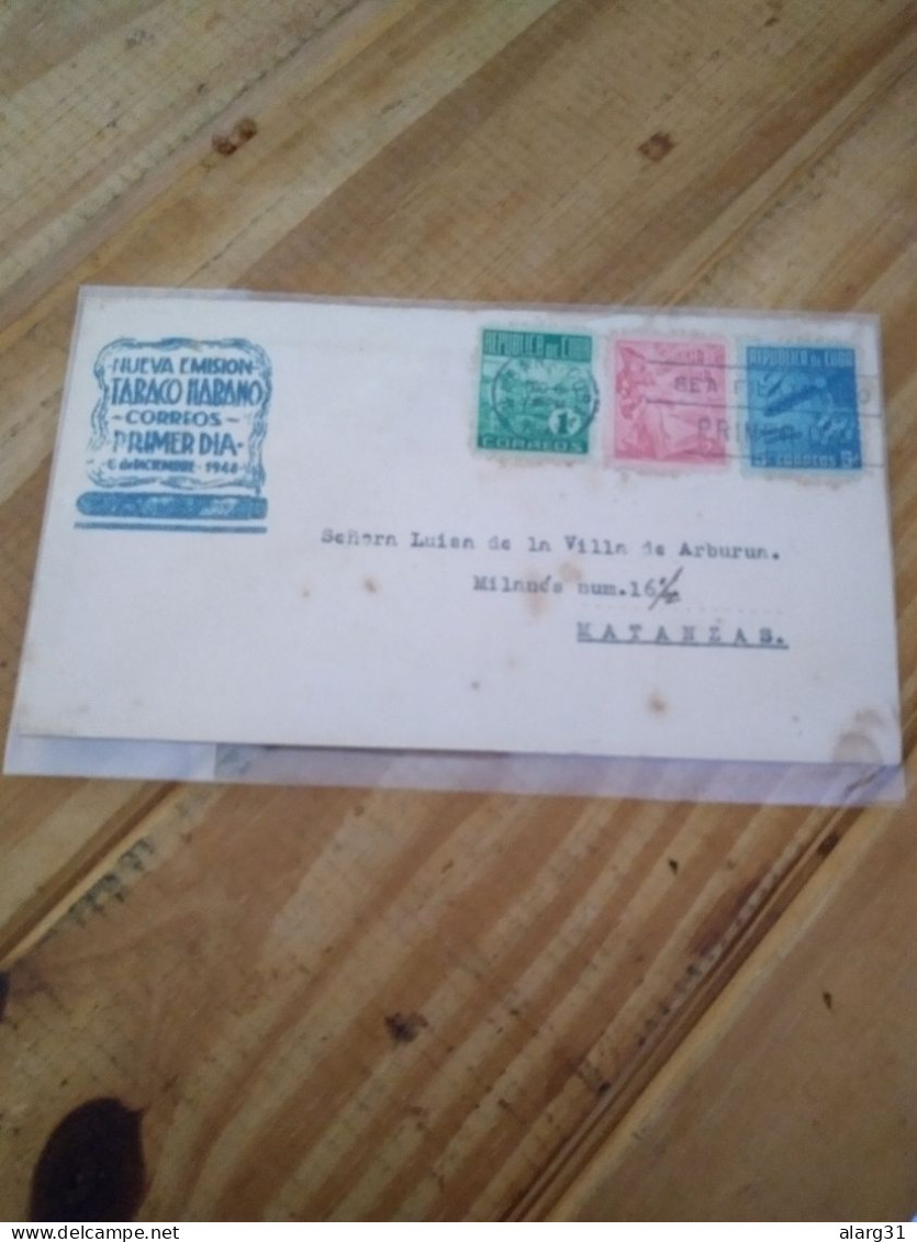 Cuba 1948.tobacco Yv 314/6 Fdc Machine & Pictorial Blue Pmk.condition As Per Photo.e7 Reg Post Conmems 1 Or 2 - Lettres & Documents