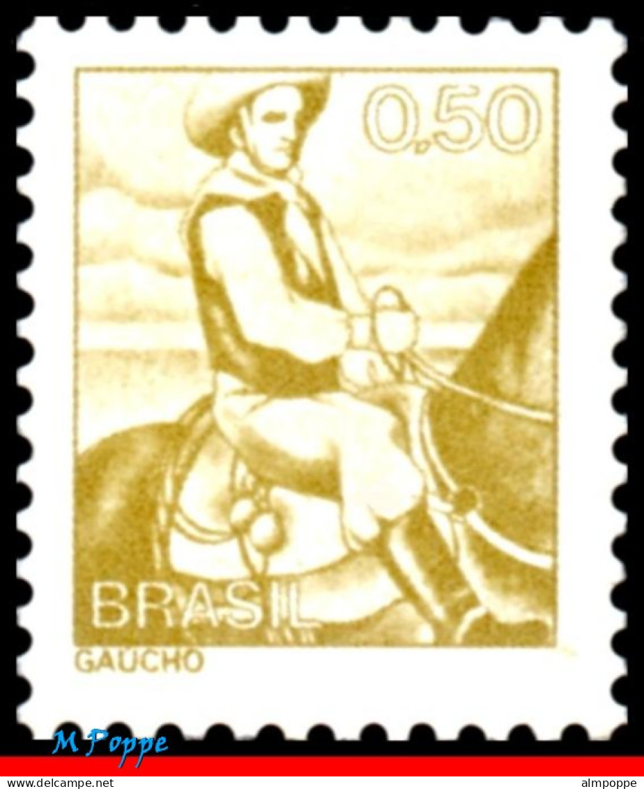 Ref. BR-1446-B BRAZIL 1979 - NATIONAL PROFESSIONS,1976GAUCHO, HORSE, PHOSPHORESCENT MNH, NATURE 1V Sc# 1446 - Oficiales