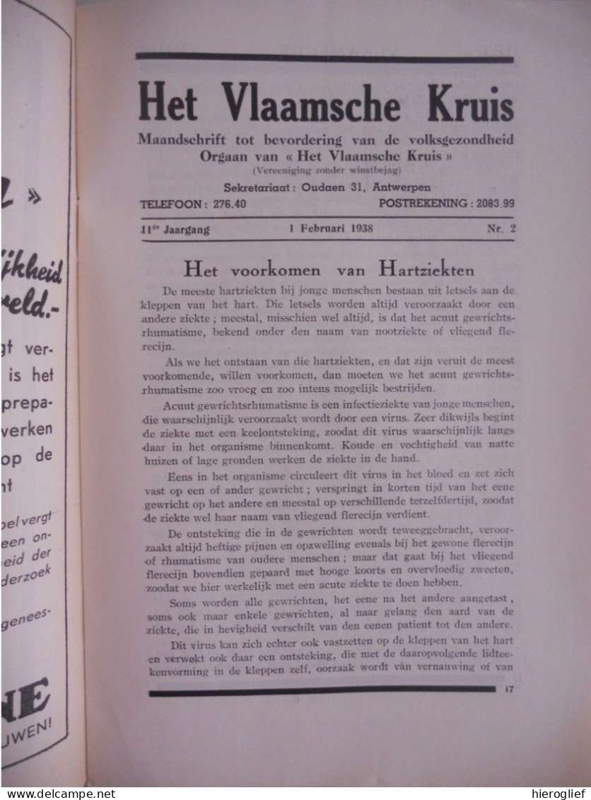 HET VLAAMSCHE KRUIS - maandblad 1938 nr 1 + 2 - secretariaat Oudaen 31 Antwerpen / Vlaams kruis EHBO gezondheid medisch