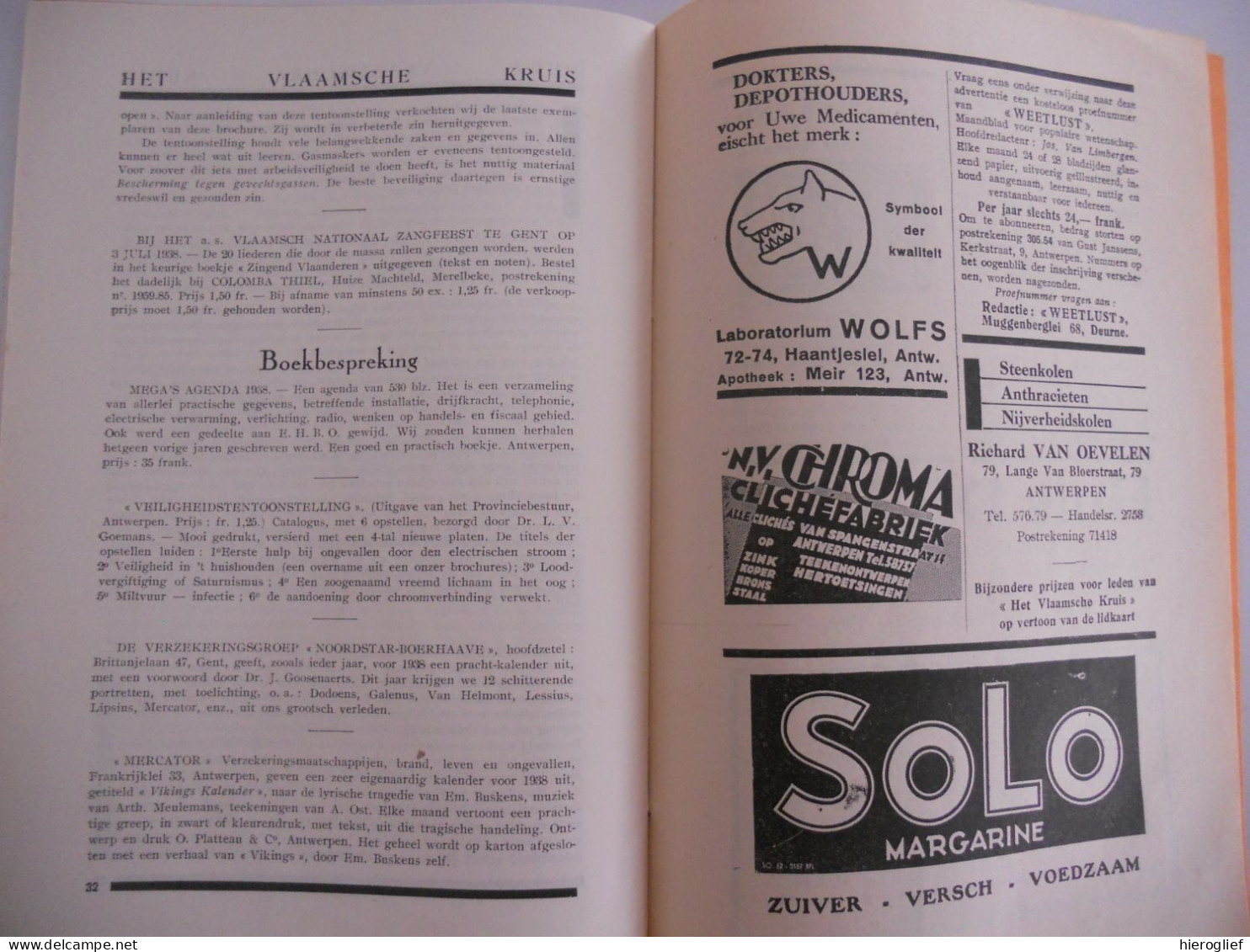 HET VLAAMSCHE KRUIS - maandblad 1938 nr 1 + 2 - secretariaat Oudaen 31 Antwerpen / Vlaams kruis EHBO gezondheid medisch