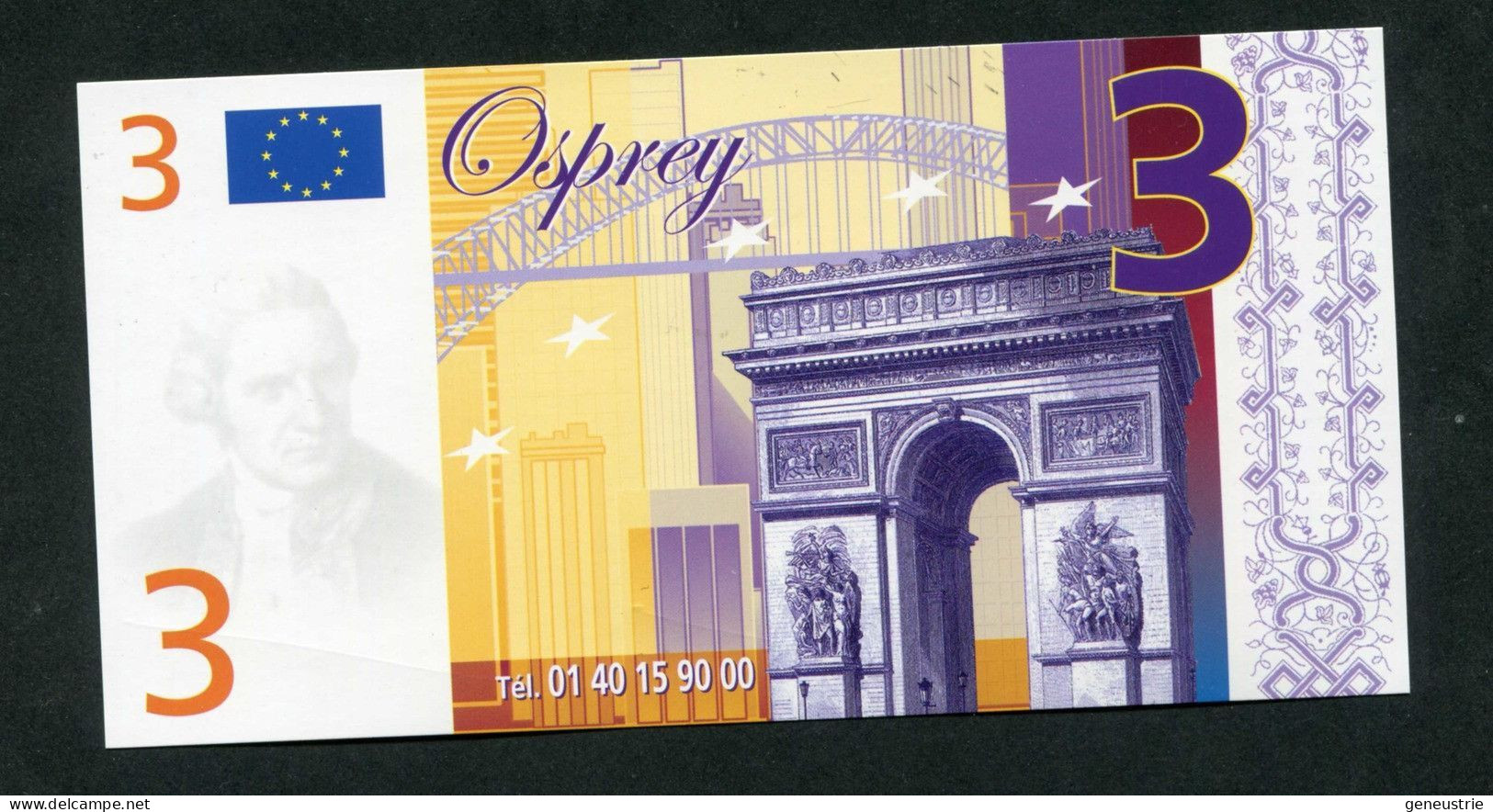 Billet Fantaisie De 3 (euro) "Osprey, Bijoutier à Paris Et Versailles" Billet Publicitaire De 3€ - Fictifs & Spécimens