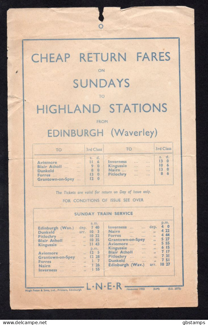 LNER 1933 Handbill Advertising Trips From Edinburg Waverley See Scans Post Free(UK) - Europa