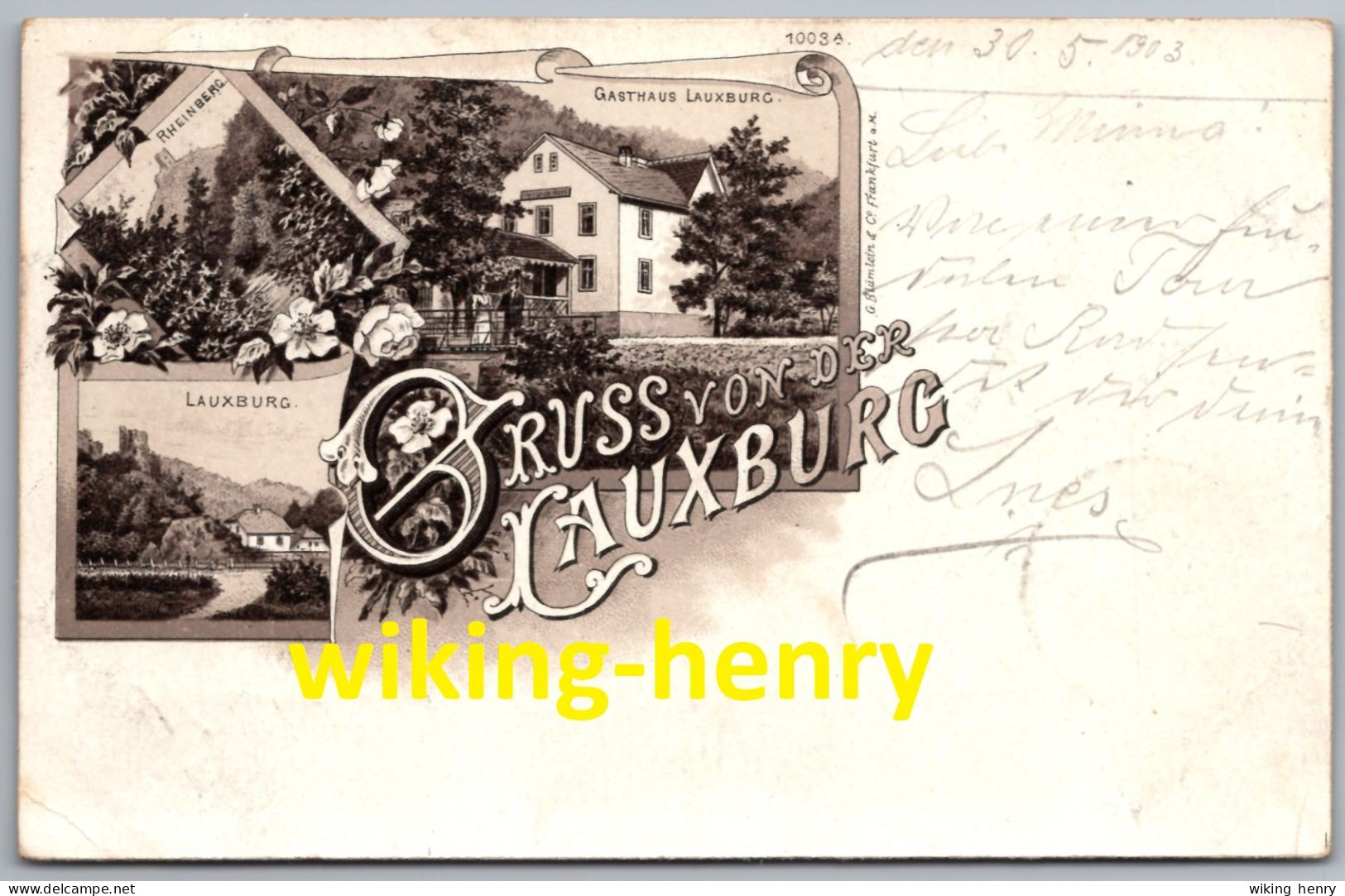 Lorch Am Rhein - S/w Gruss Von Der Lauxburg Mit Gasthaus Lauxburg Und Burg Rheinberg - Litho Gruss Aus - Rheingau