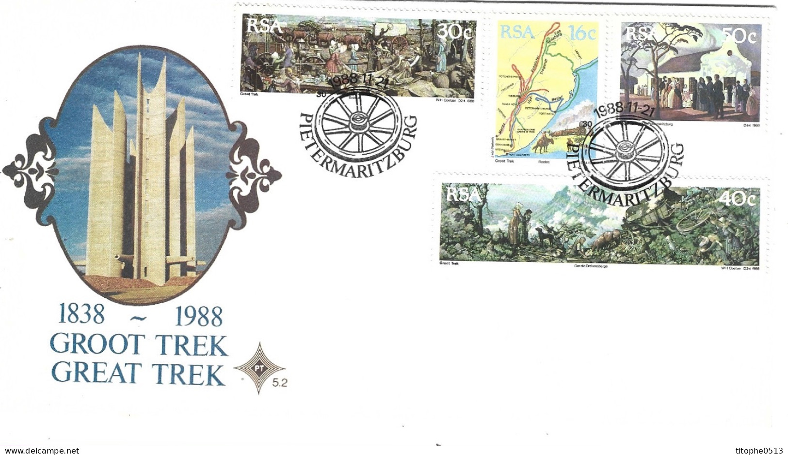 AFRIQUE DU SUD. N°679-82 Sur Enveloppe 1er Jour De 1988. Grand Trek. - FDC