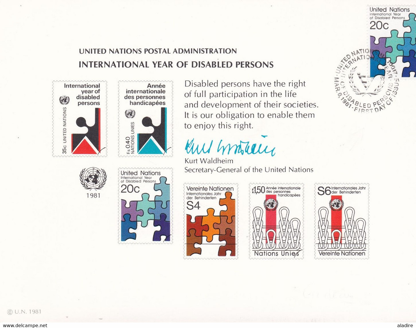 NATIONS UNIES - UNITED NATIONS - 5 Postal Documents - € 1.00 - Mezclas (max 999 Sellos)